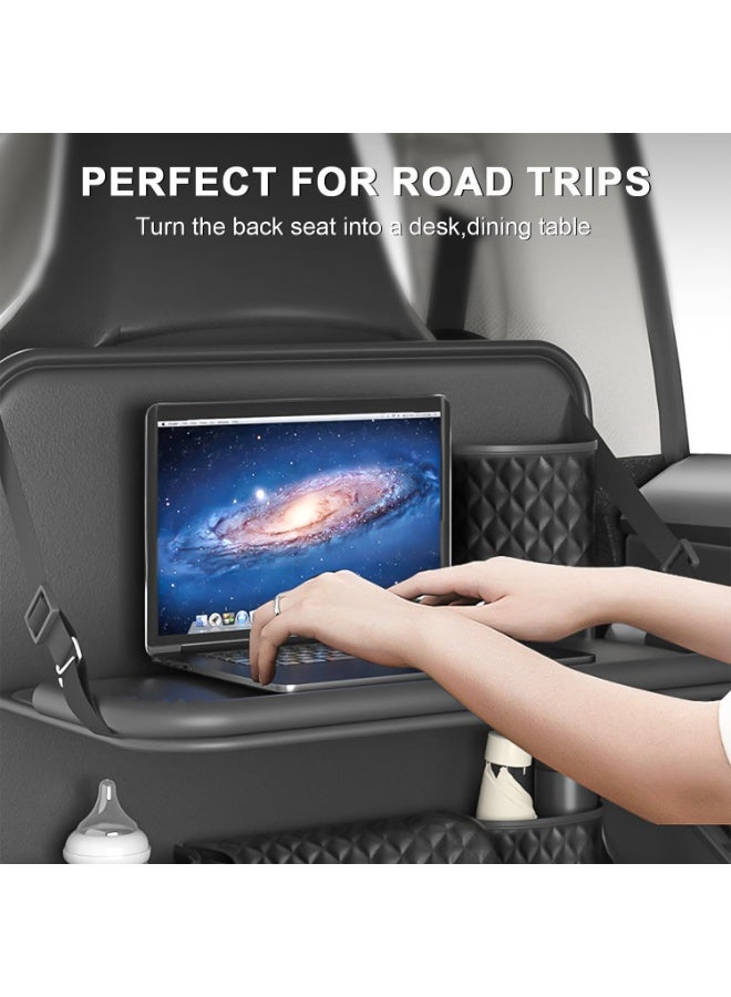 SYOSI Backseat Car Organizer, Car Backseat Organizer With Foldable Tray, Kick Mats Seat Protector for Kids, Waterproof Multi-Pocket Storage for Road Trips, SUV and Car Interior (Black) - Image 5